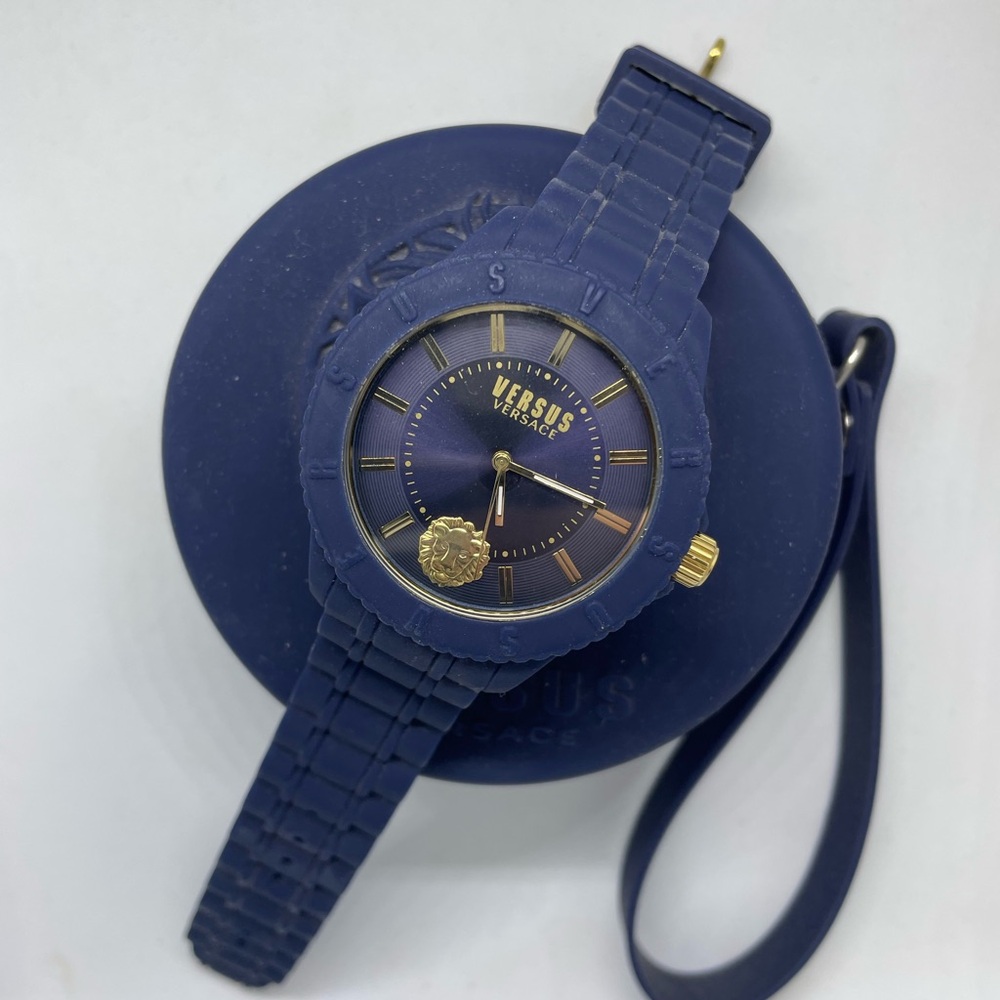 VERSACE Versus Adjustable Silicone Banded Blue & Gold Watch with Case!